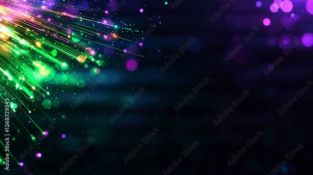 Obraz premium Colorful Light Rays in Dark Background with Bokeh Effect
