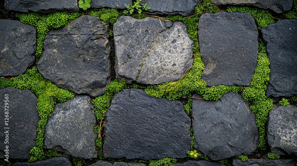 Obraz premium Close-up view of vibrant green moss thriving on textured stone surface outdoors