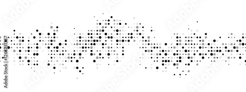 Dynamic halftone geometric frame: chaotic hexagons, particles, and fragments create a textured, cellular network design. Perfect for business, tech, and medical posters. Vector illustration