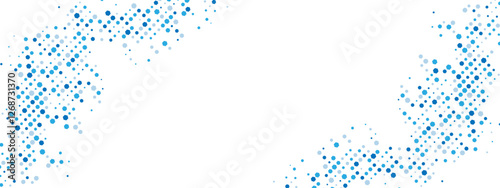Energetic blue geometric frame. Chaotic hexagons, particles, and fragments create a textured cellular network feel. Great for business, tech, and medical posters, presentations. Vector illustration.