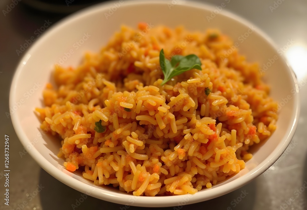 Stewed rice with a carrot on a plate over black background, close up
Stewed rice with a carrot on a plate over black background, close up