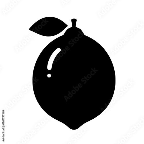 Lime Icon: A simple and stylish black silhouette of a lime with a single leaf. Perfect for adding a touch of fresh, zesty style to your designs. 