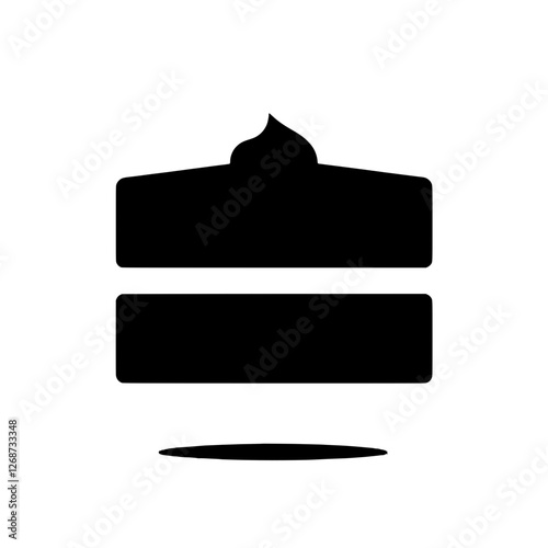 Cake Icon: A simple yet elegant black silhouette of a layered cake with a swirl of frosting on top, cast against a white background. Perfect for menus, websites or app designs.