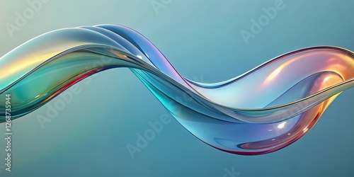 Abstract iridescent flowing form on blue background