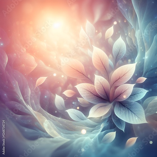 Abstract floral pattern with soft pastel colors and gentle light in dreamy atmosphere
