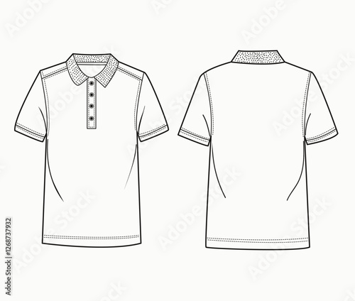 Polo Shirt technical fashion illustration.