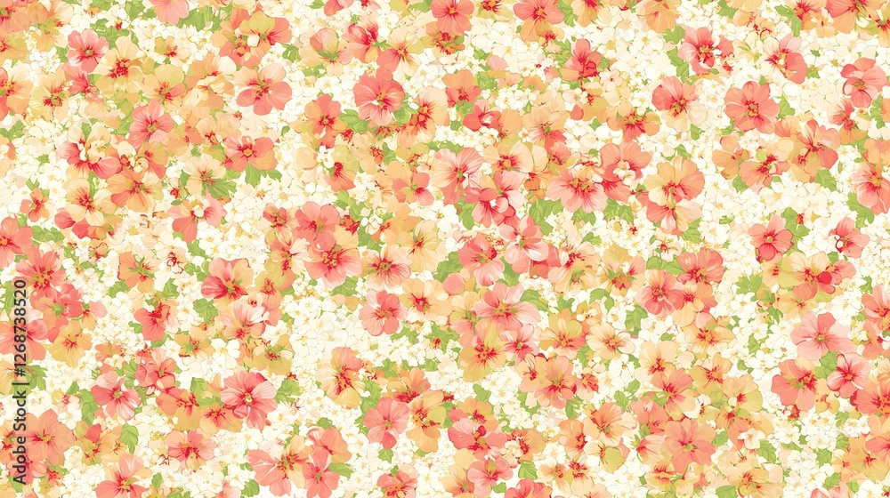 Soft Floral Pattern with Delicate Peach and Yellow Flowers
