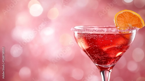 Wallpaper Mural A bold red cocktail fills a stylish coupe glass, topped with frothy bubbles and garnished with a slice of orange. The soft pink backdrop adds a festive ambiance perfect for celebrations Torontodigital.ca