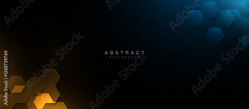 Futuristic Abstract Hexagonal Background with Blue and Gold Gradient
