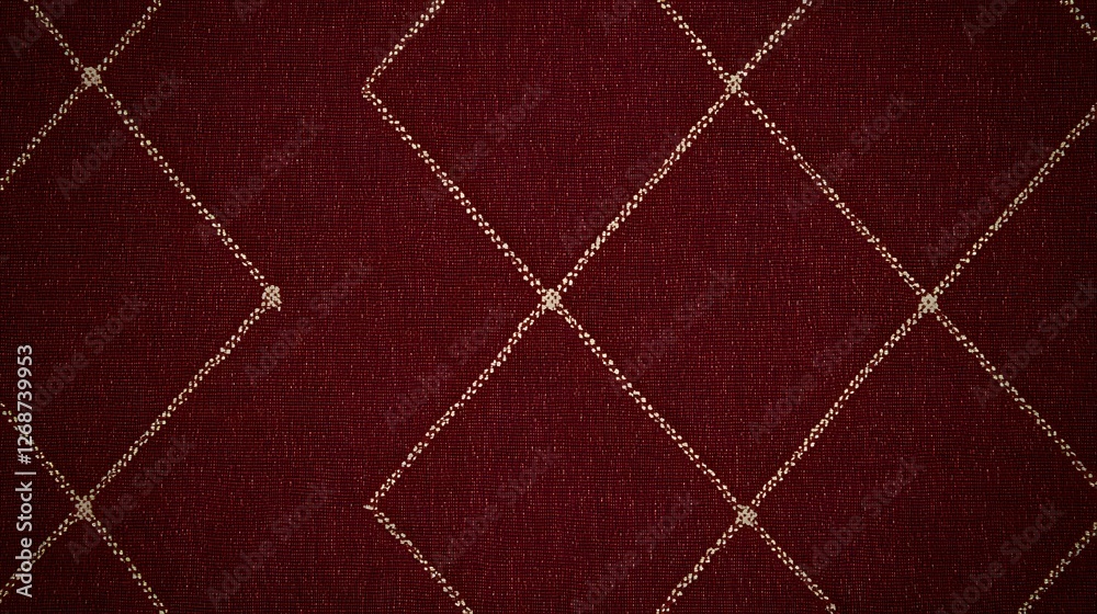Fototapeta premium Elegant maroon fabric with diamond pattern and intricate stitching