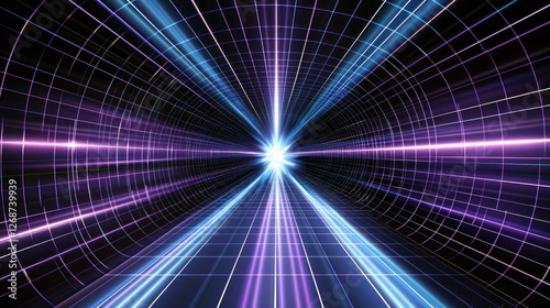 Abstract speed tunnel, radiating light, digital art, futuristic background photo