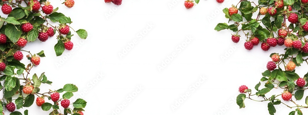 Fresh Organic Raspberries and Green Leaves on White Background for Culinary and Healthy Lifestyle Fresh Organic Raspberries and Green Leaves on White Background for Culinary and Healthy Lifestyle
