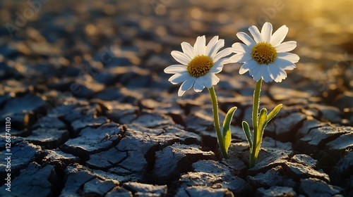 White daisies surviving harsh dry land pictures
