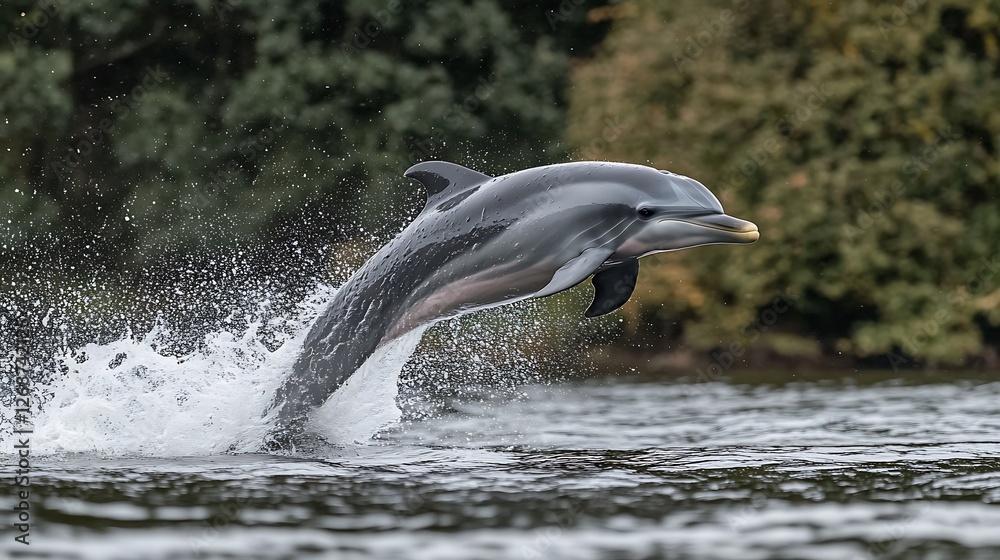 Fototapeta premium Wild dolphin jumping showing incredible motion images