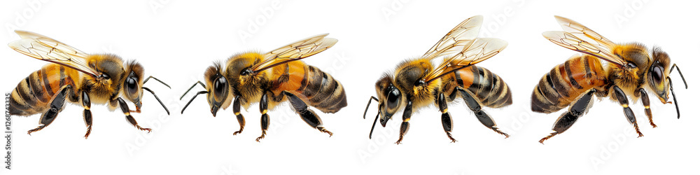 Detailed Close-up of Isolated Bee on a White Background with Natural Stitches Enhancing the Visual Appeal Detailed Close-up of Isolated Bee on a White Background with Natural Stitches Enhancing the Visual Appeal