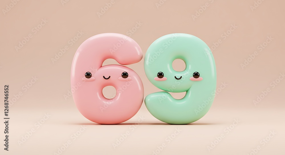 Playful Pastel Numbers: 69 with Kawaii Smiles Playful Pastel Numbers: 69 with Kawaii Smiles