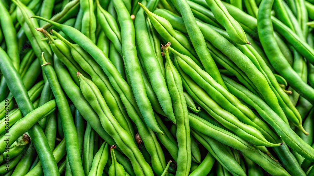 Fresh and Vibrant Green Beans Spread on a Wooden Surface Fresh and Vibrant Green Beans Spread on a Wooden Surface