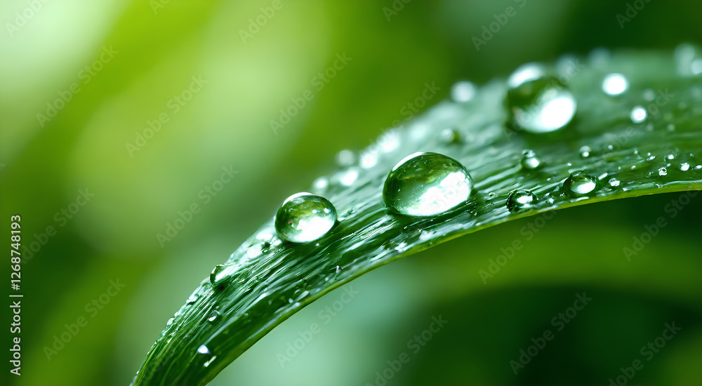 Beautiful water drops after rain on green leaf in sunlight, macro. Many droplets of morning dew outdoor, beautiful round bokeh, selective focus. Amazing artistic image of purity and fresh of nature. Beautiful water drops after rain on green leaf in sunlight, macro. Many droplets of morning dew outdoor, beautiful round bokeh, selective focus. Amazing artistic image of purity and fresh of nature.