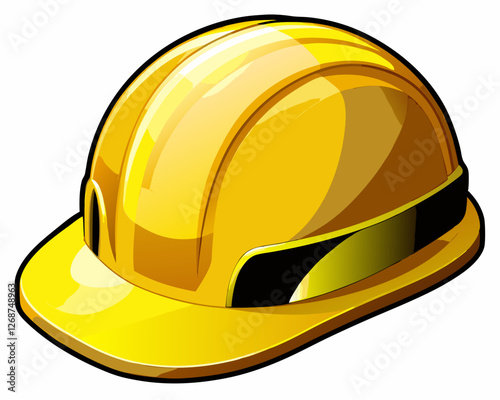 Vector illustration of a heavy-duty construction helmet, bright yellow, smooth shading, isolated on a white background.