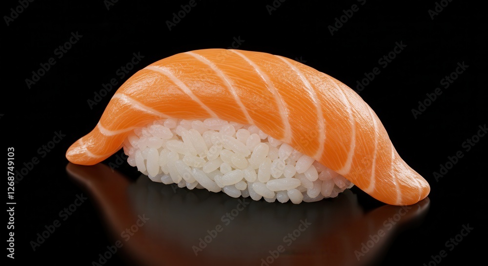 Salmon Nigiri Sushi Close Up on Black Background Food Photography Salmon Nigiri Sushi Close Up on Black Background Food Photography