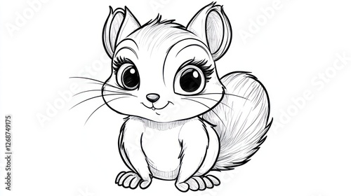 Cute cartoon chipmunk, sitting pose, simple drawing, coloring page, for kids photo