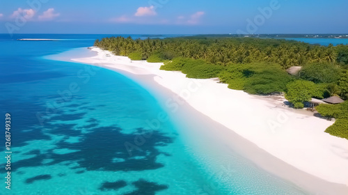 Maldives Vacation Destination: White Sand Beach and Turquoise Sea on Ukulhas Island