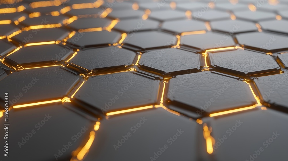 Abstract hexagonal pattern, glowing lines, futuristic surface, technological background Abstract hexagonal pattern, glowing lines, futuristic surface, technological background