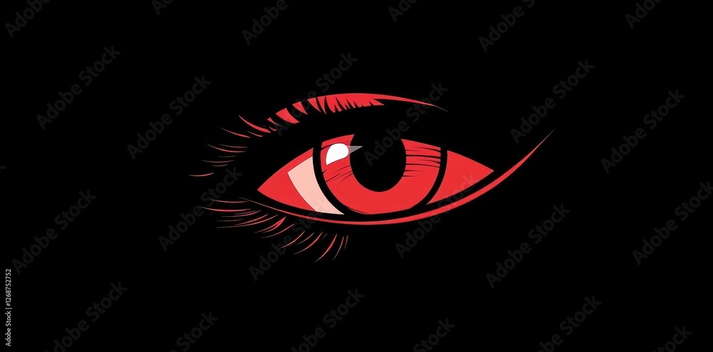 An isolated graphic art illustration of an eye colored red