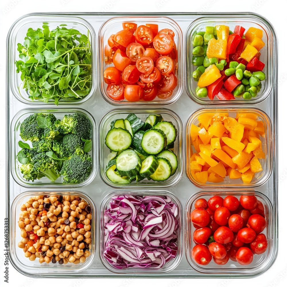 Colorful and Fresh Vegetable Arrangement in Transparent Containers for Healthy Eating and Meal Prep Inspiration Colorful and Fresh Vegetable Arrangement in Transparent Containers for Healthy Eating and Meal Prep Inspiration