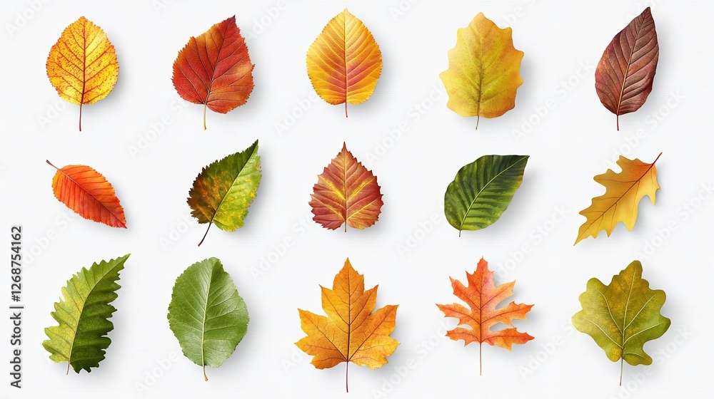 Fototapeta premium Autumn leaves on a white background Flat lay top view 