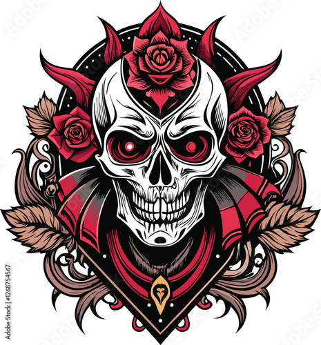Gothic Skull and Roses T-shirt Design with Rebel Soul in Edgy Font, Gothic Skull Rose T-shirt, Edgy Rebel Soul Tee, Dark Gothic Apparel Design