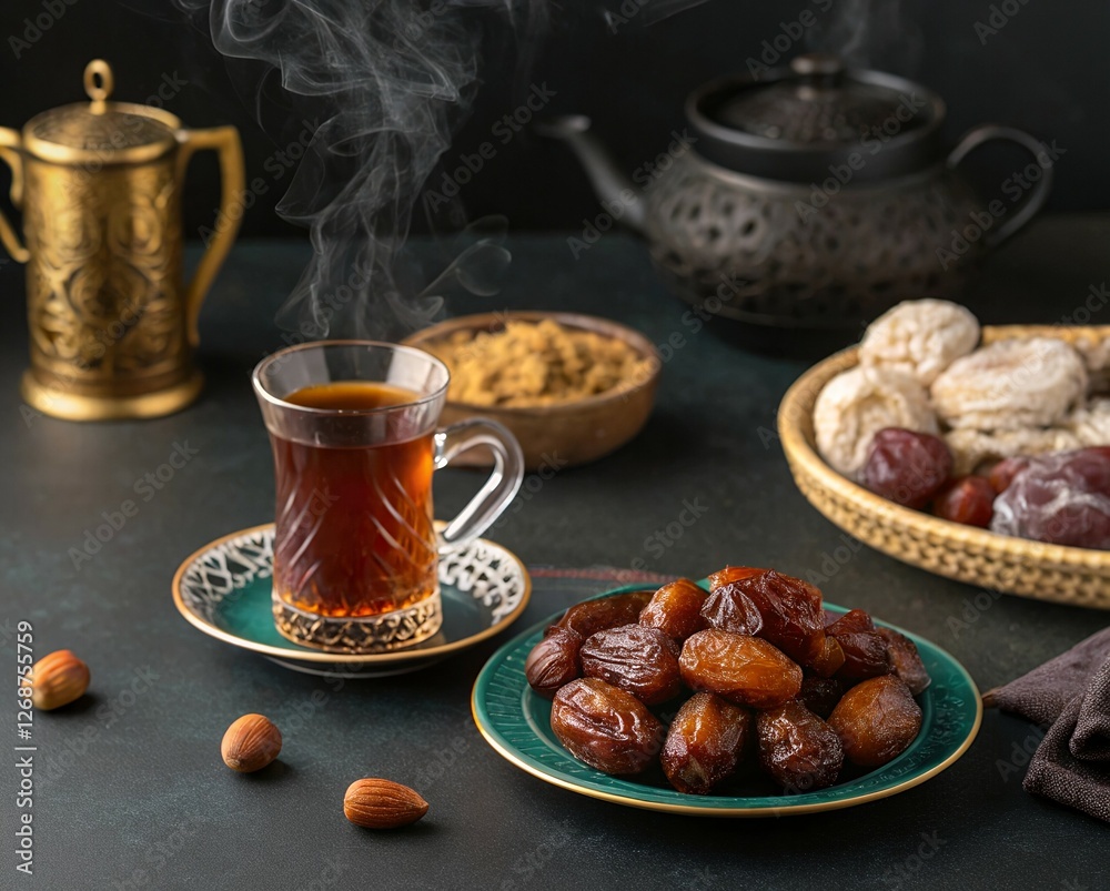 Fototapeta premium Ramadaan food date and tea 