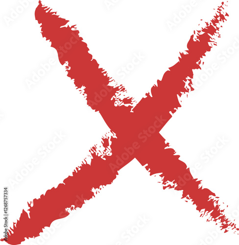 X Criss cross mark. Treasure map element. A dashed line and red X mark ink on the map, the treasure map with a dotted line, X marks the spot, dashed line trail to an X	
