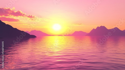 Serene Sunset Over a Calm Lake with Majestic Mountains in View