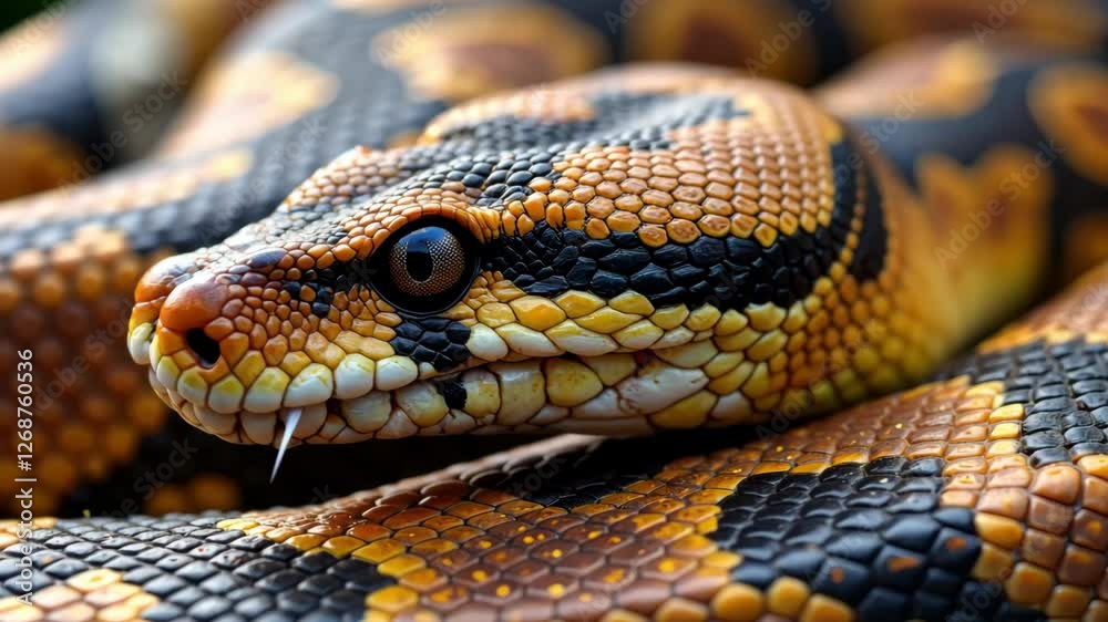 Close-up of a colorful python with intricate patterns on its skin Close-up of a colorful python with intricate patterns on its skin