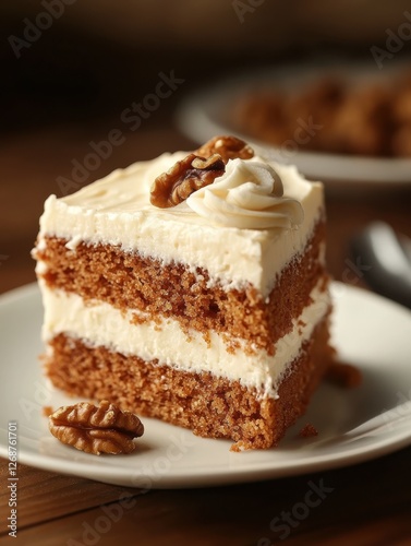 Wallpaper Mural Delicious slice of moist carrot cake topped with rich cream and a walnut on a decorative plate Torontodigital.ca