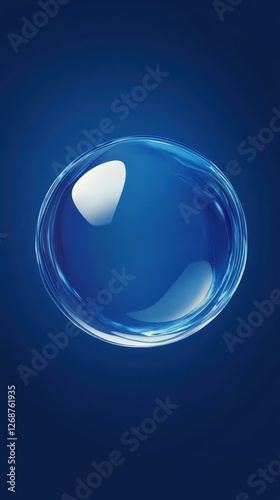 Abstract shiny blue sphere with white light reflection