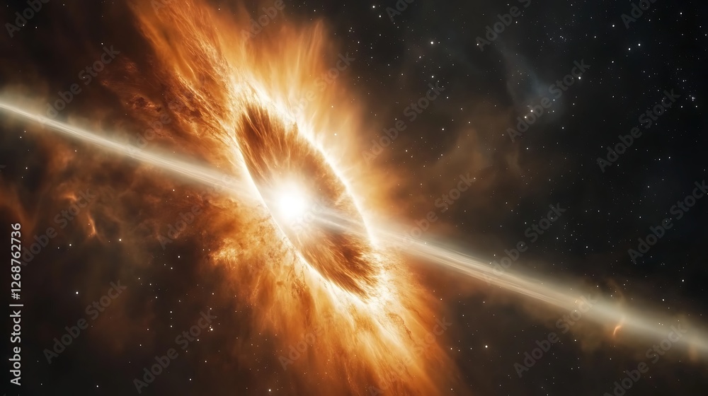 Obraz premium A massive space telescope focusing on a distant supernova explosion, illuminating the surrounding space.