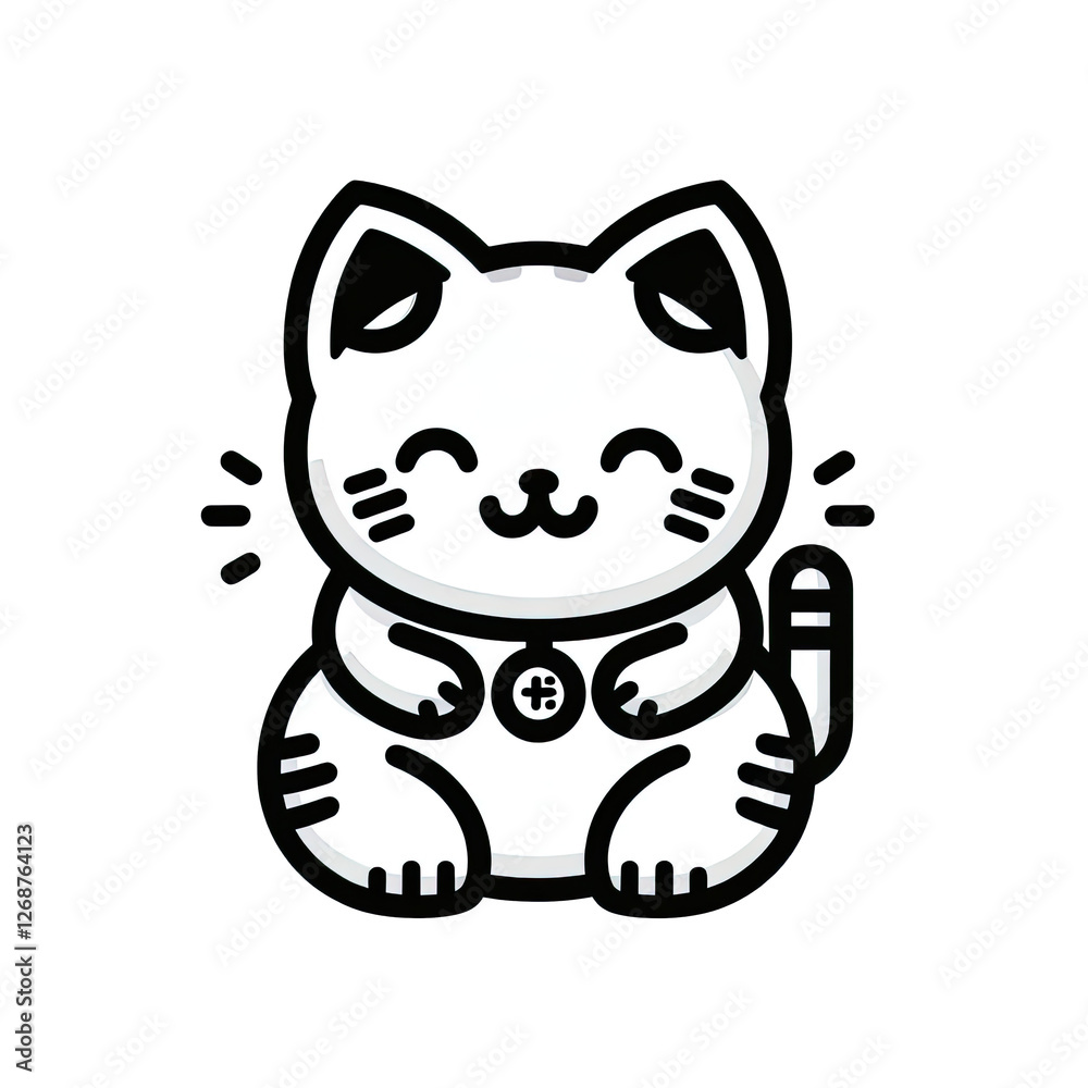 Cute cartoon Maneki Neko, a Japanese lucky cat. Black and white logo or icon. Vector line art illustration on a white background PNG Cute cartoon Maneki Neko, a Japanese lucky cat. Black and white logo or icon. Vector line art illustration on a white background PNG