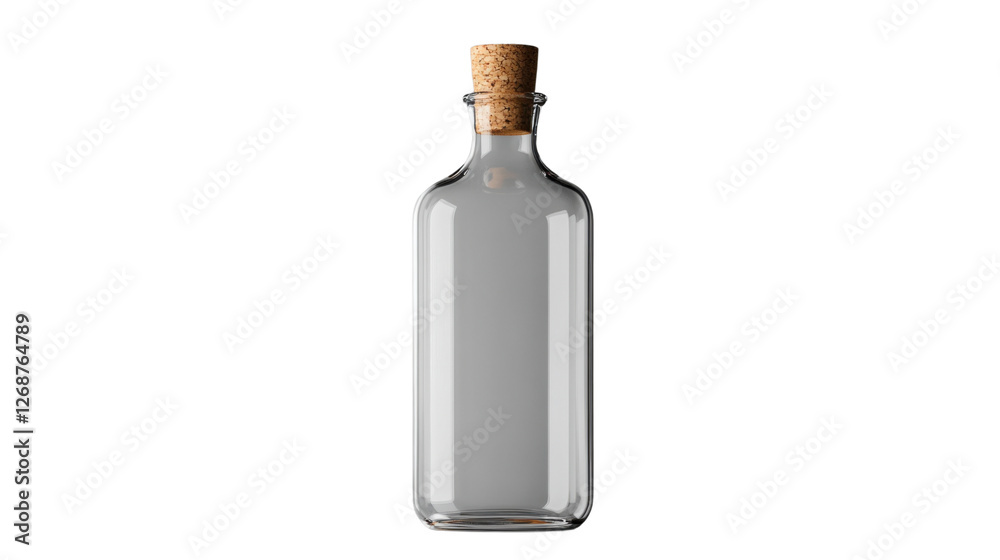 Empty glass bottle with cork lid on transparent background Empty glass bottle with cork lid on transparent background