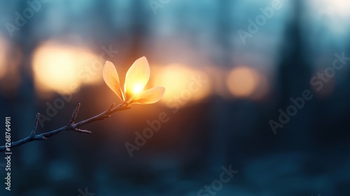 A single flower with three petals and a yellow center is shown in a close-up shot. photo