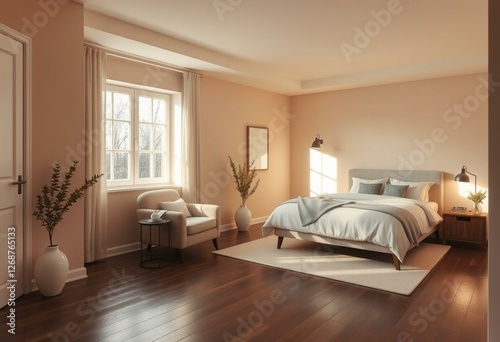Cozy bedroom interior with minimalist design