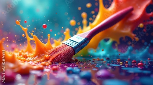 Vibrant paintbrush strokes create an explosion of colorful liquid art, a dynamic display of creative expression and artistic energy.