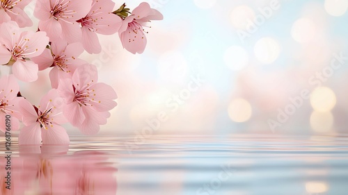 Cherry Blossom Inspired Aesthetics Beautiful cherry blossoms reflecting on calm water with a soft, dreamy background.