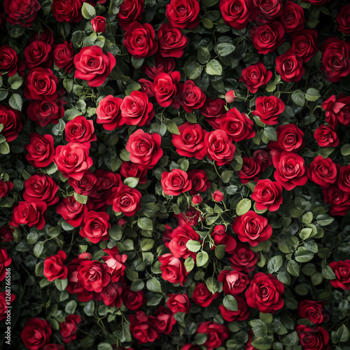 Natural red roses background, flowers wall.