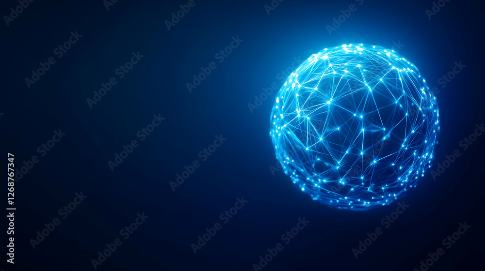 Abstract sphere of connected nodes, representing digital networks and advanced technology. Abstract sphere of connected nodes, representing digital networks and advanced technology.