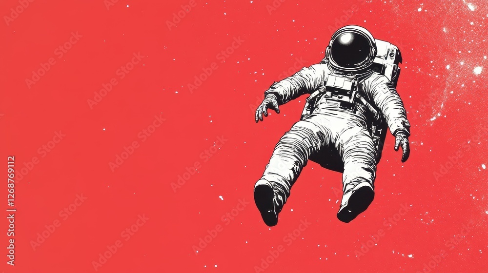 Astronaut floating in space against a reddish colored background Astronaut floating in space against a reddish colored background