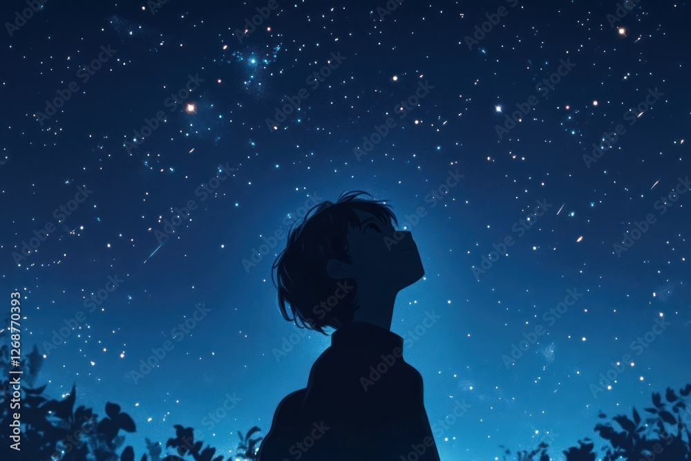 A silhouette of a person looking up at the stars on a clear night, capturing a sense of aspiration and dreams A silhouette of a person looking up at the stars on a clear night, capturing a sense of aspiration and dreams