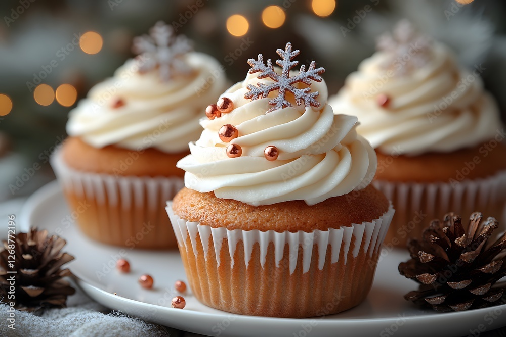 Festive Christmas Cupcakes with Snowflake Decorations for Holiday Celebrations Festive Christmas Cupcakes with Snowflake Decorations for Holiday Celebrations