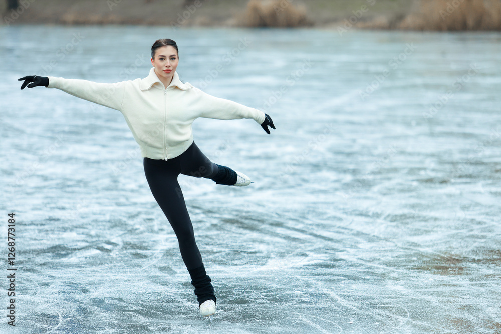 Figure skater girl on winter lake. Figure skater girl on winter lake.